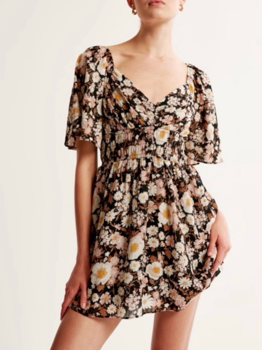 Abercrombie & Fitch Black Floral V-Neck Mini Dress